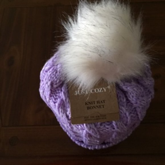 JUST COZY KNIT HAT BONNET.  One size fits.  Color:  Purple - Picture 1 of 3